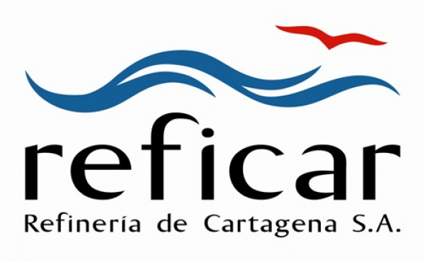 Logotipo de Reficar con ondas azules y rojas y el texto «Refinería de Cartagena S.A.»