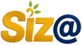 Logotipo estilizado de «Siz@» en dorado y azul, con hojas verdes encima de la S