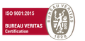 Logotipo de Bureau Veritas Certification con el texto ISO 9001:2015 en rojo y gris