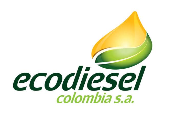 Logotipo de Ecodiesel Colombia S.A. con texto verde y un ícono de llama verde amarillento