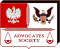 The logo for the advocates society is a coat of arms with a polish eagle and an american eagle.
