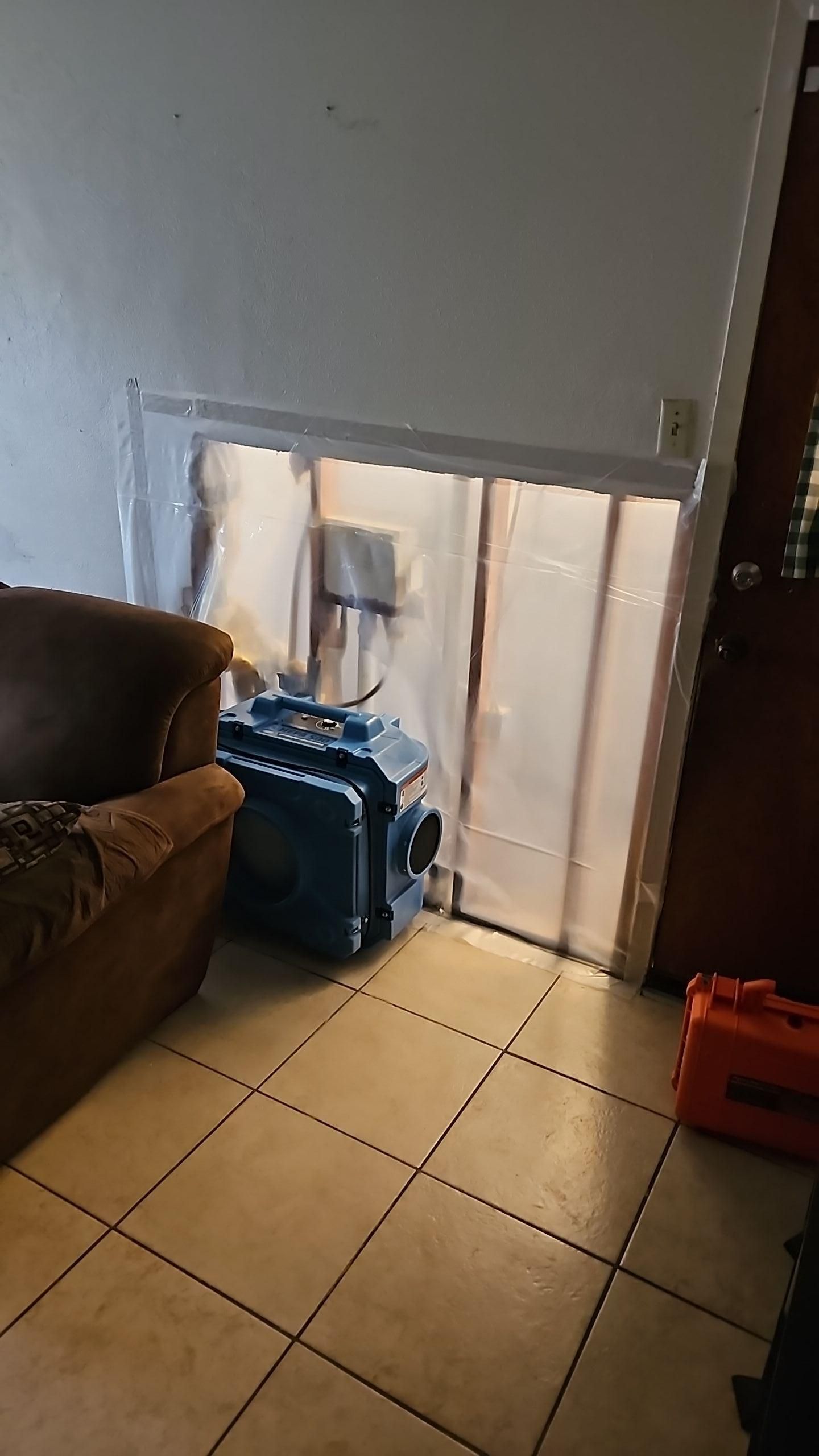 Completed structural drying setup in restored garage area