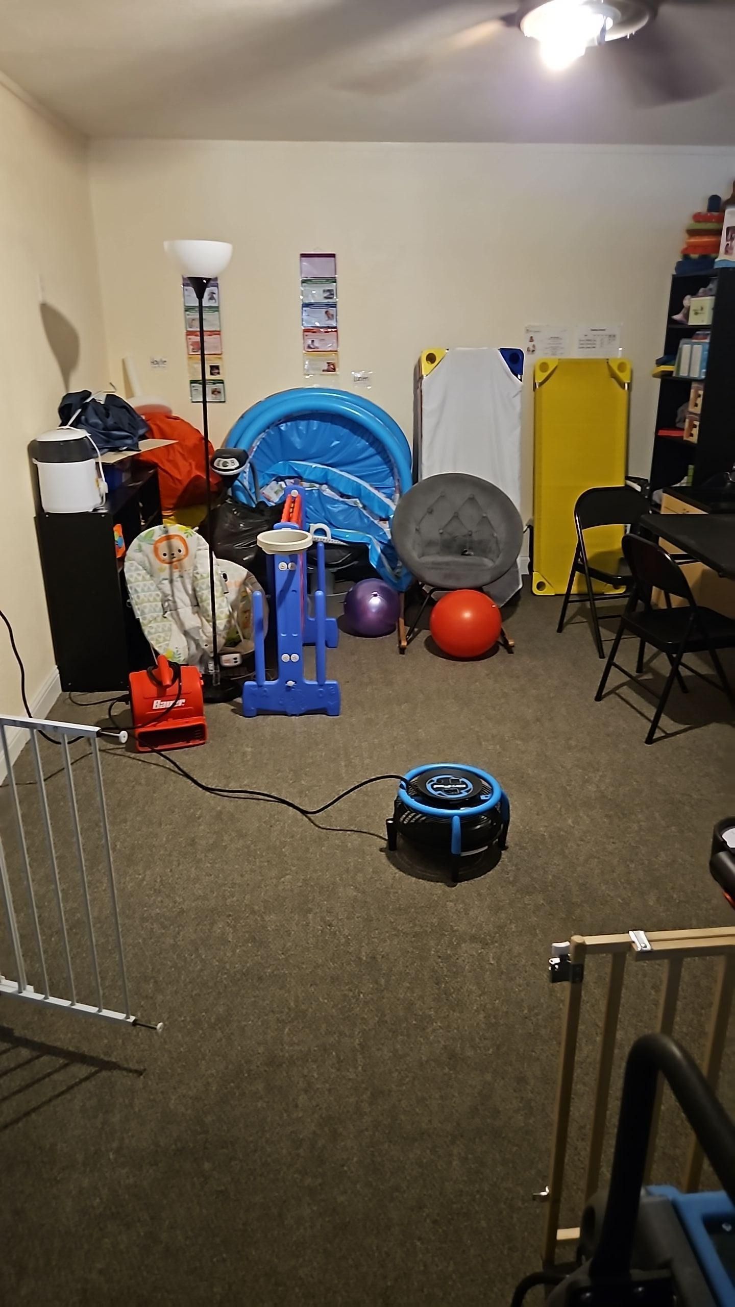Professional drying equipment running in childcare classroom