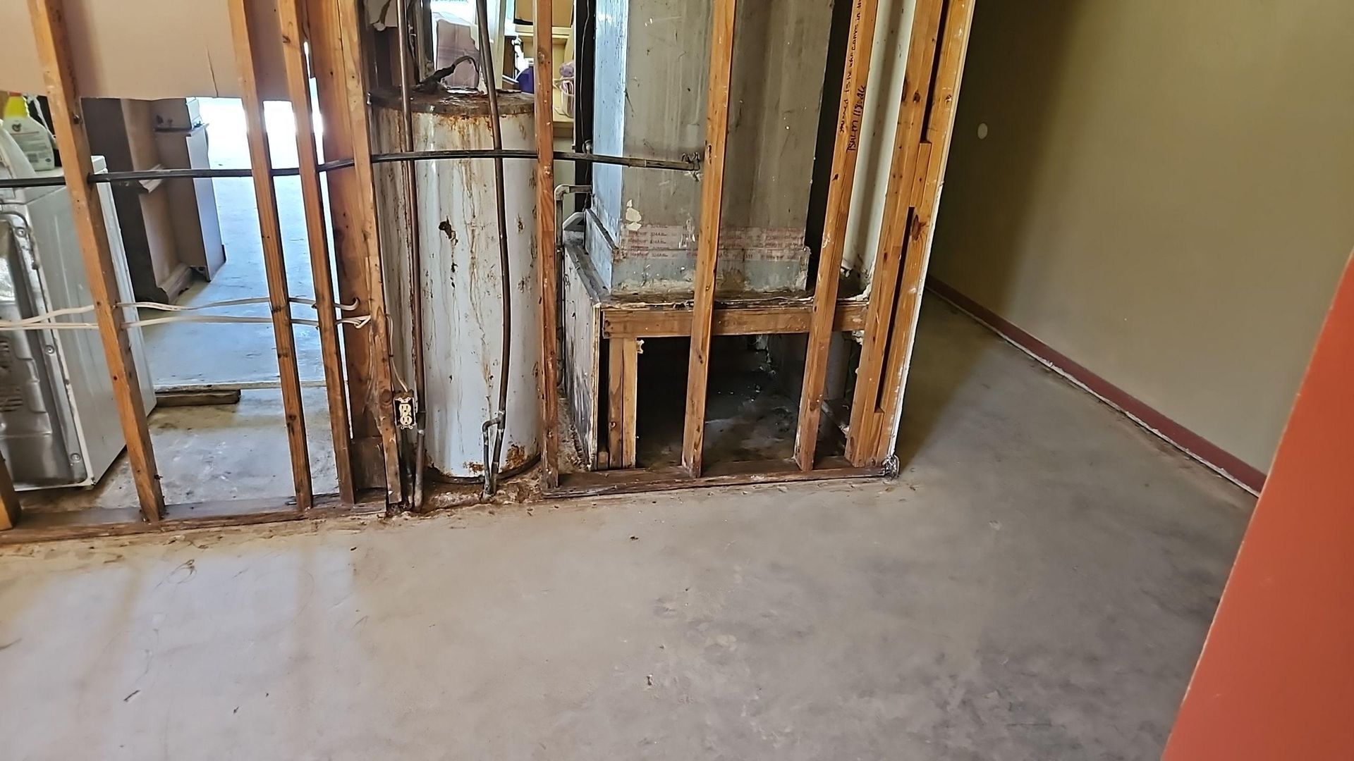 Final remediation progress showing clean framing and treated surfaces ready for reconstruction