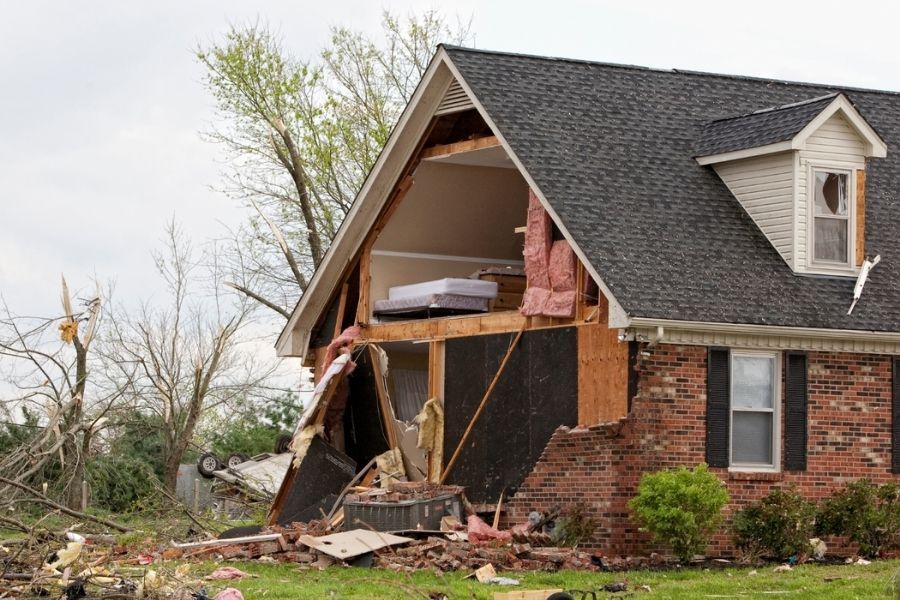 Storm-damaged Austin area home requiring emergency board-up protection