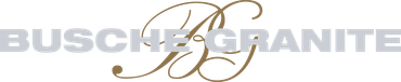BUSCH GRANITE logo in gray and gold with a stylized gold script monogram