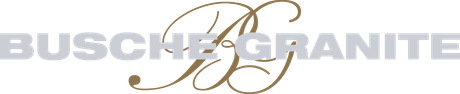 BUSCH GRANITE logo in gray and gold with a stylized gold script monogram