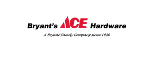 Bryant's Ace Hardware logo. Red Ace logo between 