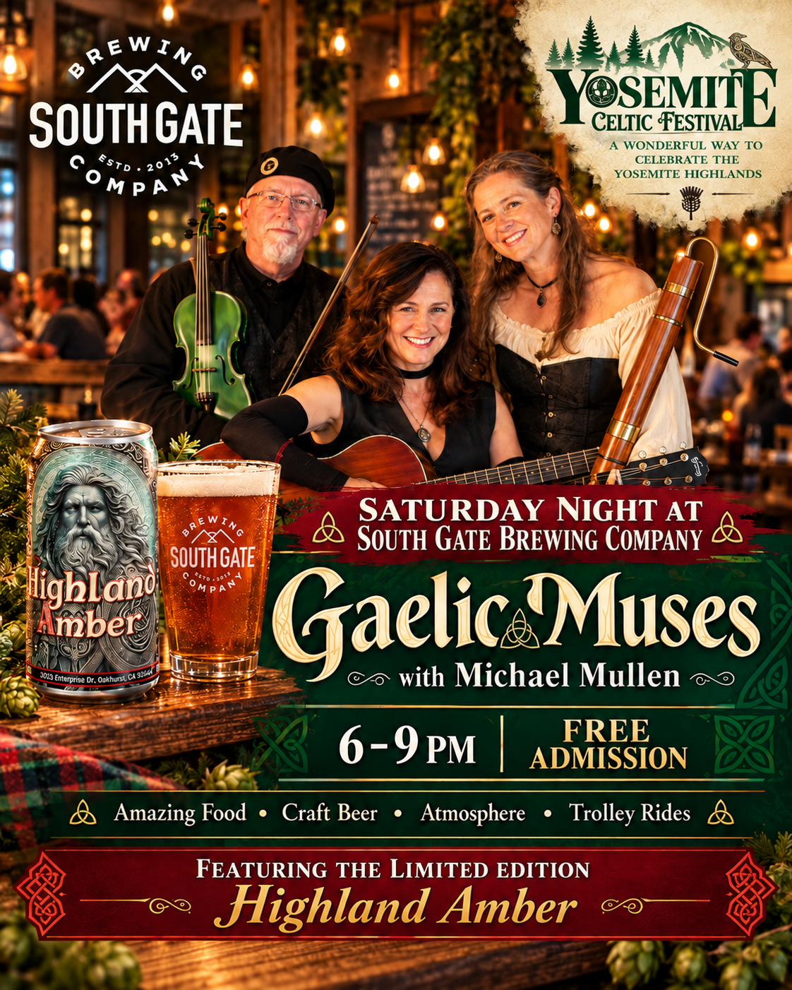 Gaelic Muses with Michael Mullen performing at South Gate Brewing Company during Yosemite Celtic Festival weekend