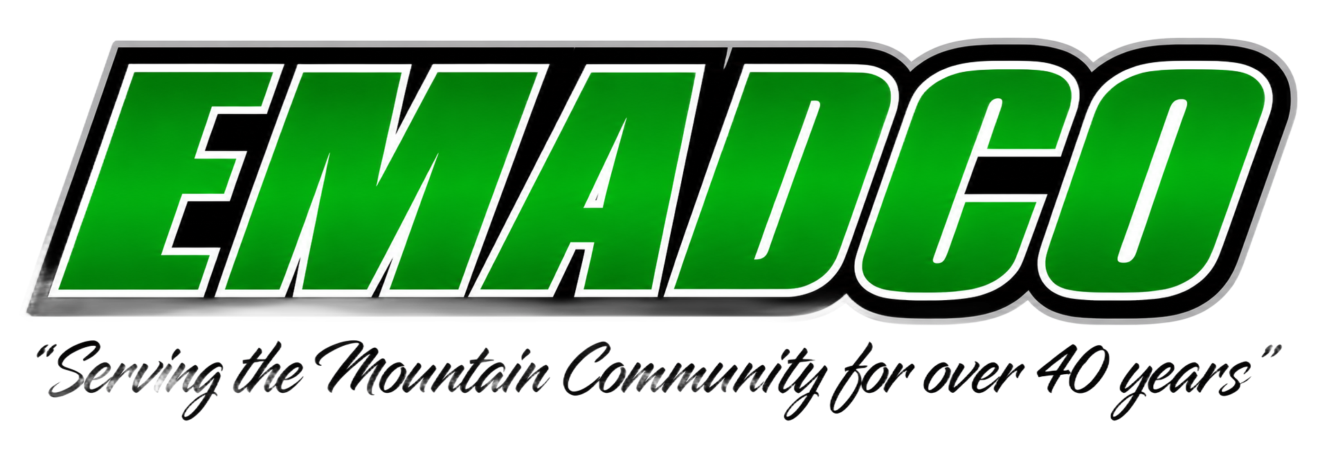 Logo for EMADCO, green and black text with the tagline
