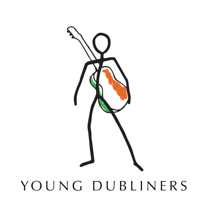 Young Dubliner logo with a black stick figure holding a green-orange heart-shaped harp outline