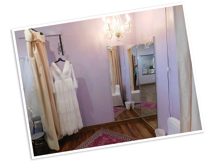 wedding dresses in a bridal room