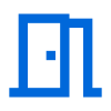 Une icône bleue et blanche d'une porte sur fond blanc.