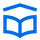 Une icône bleue d'un livre avec un toit sur fond blanc.