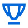 Une icône de trophée bleue sur fond blanc.