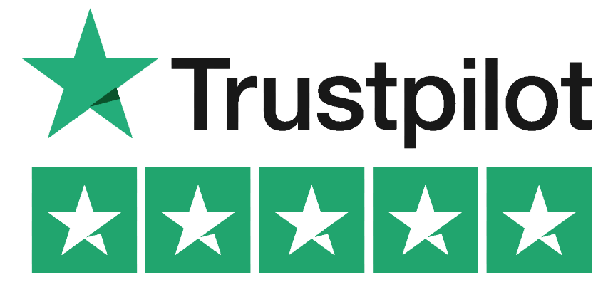 Trustpilot-logo med en grøn stjerne og fem stjerner.