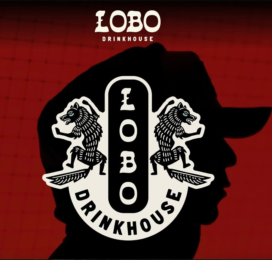 LOBO Drinkhouse logo in black and white on a red gradient background