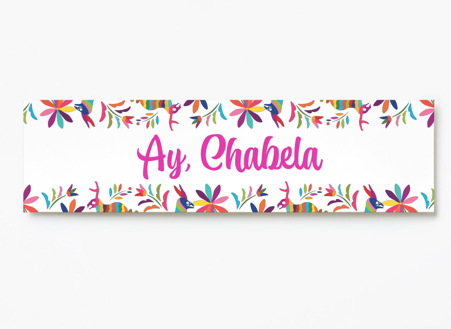 Colorful floral banner reading “Aly, Chabela” on a white background