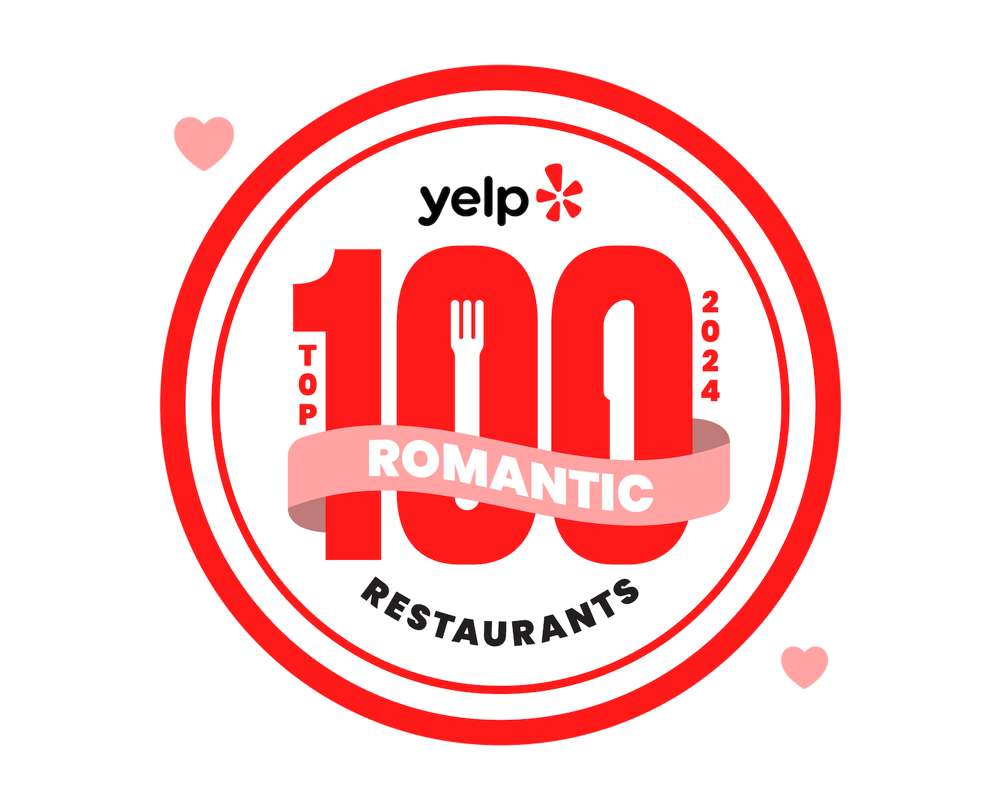 Yelp Top 100 romantic restaurants recognition badge
