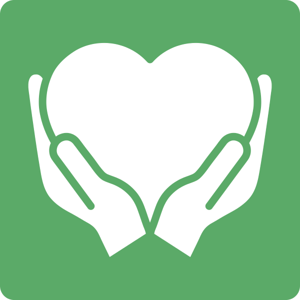 A pair of hands holding a heart on a green background.