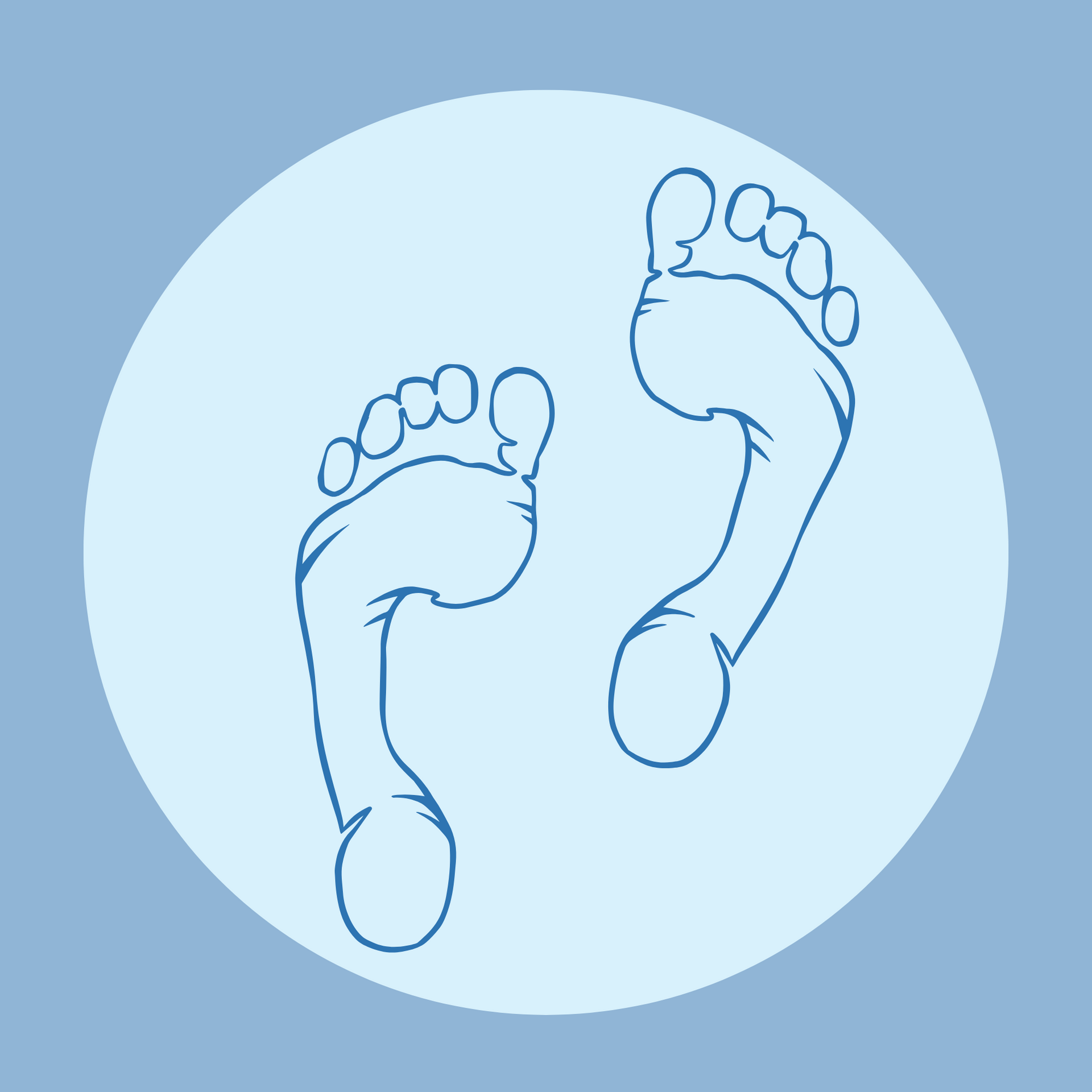 2 bare feet walking next to each other line drawing