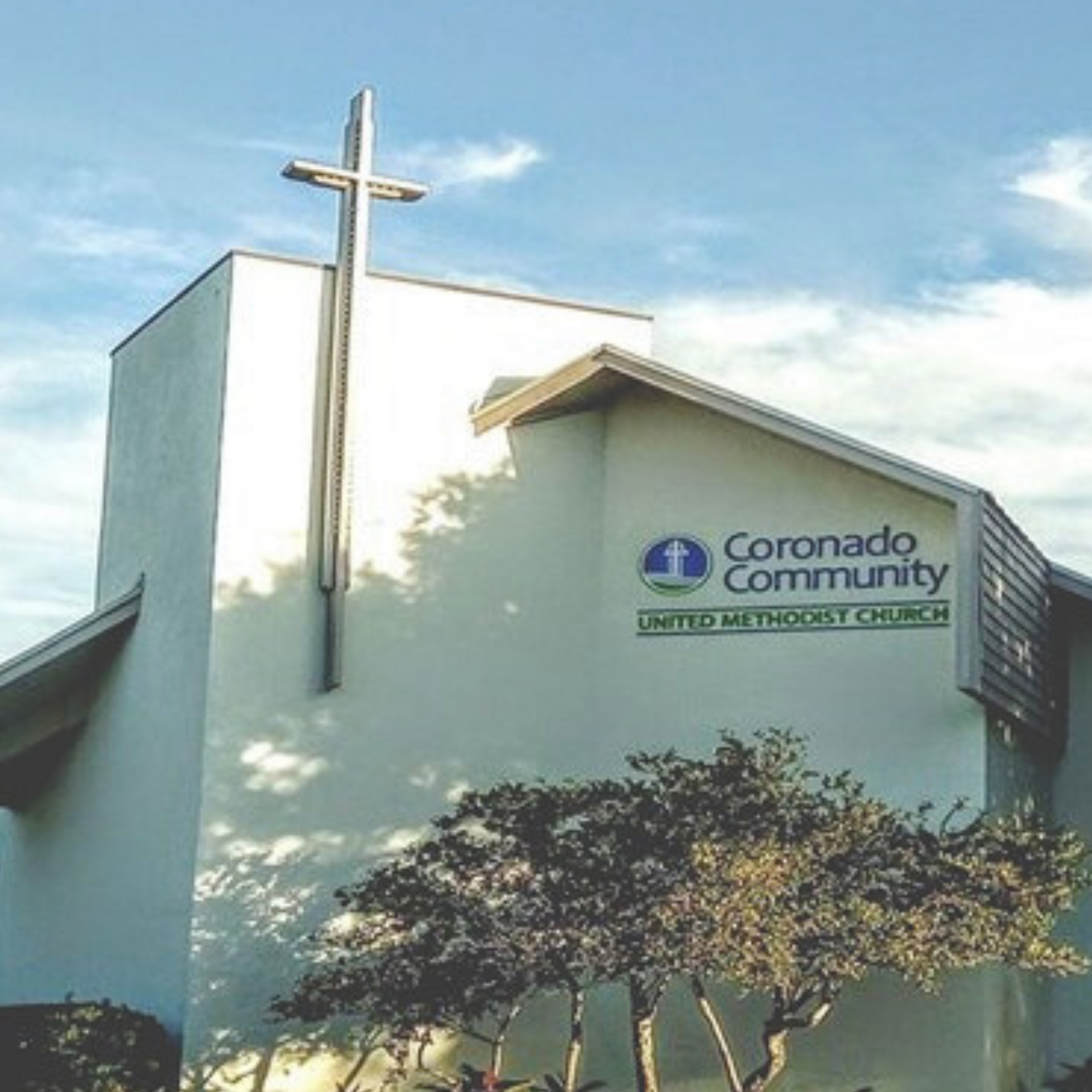 Exterior photo of the front of Coronado Community United Methodist Church