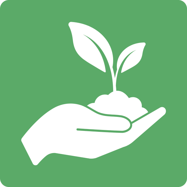 A hand is holding a plant growing out of the ground.