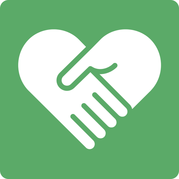 A handshake in the shape of a heart on a green background.