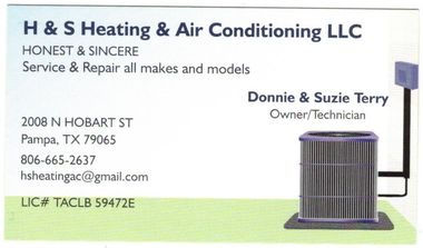 A business card for h & s heating and air conditioning llc A business card for h & s heating and air conditioning llc