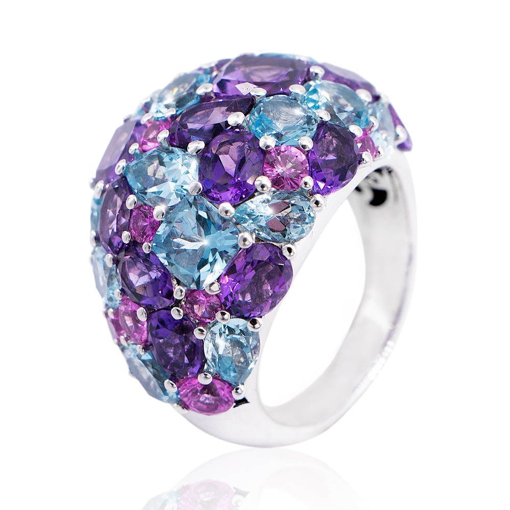 Bague diamants et améthystes