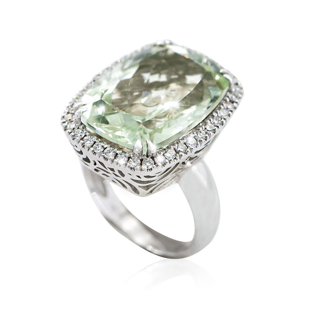 bague or blanc et diamants prasiolite
