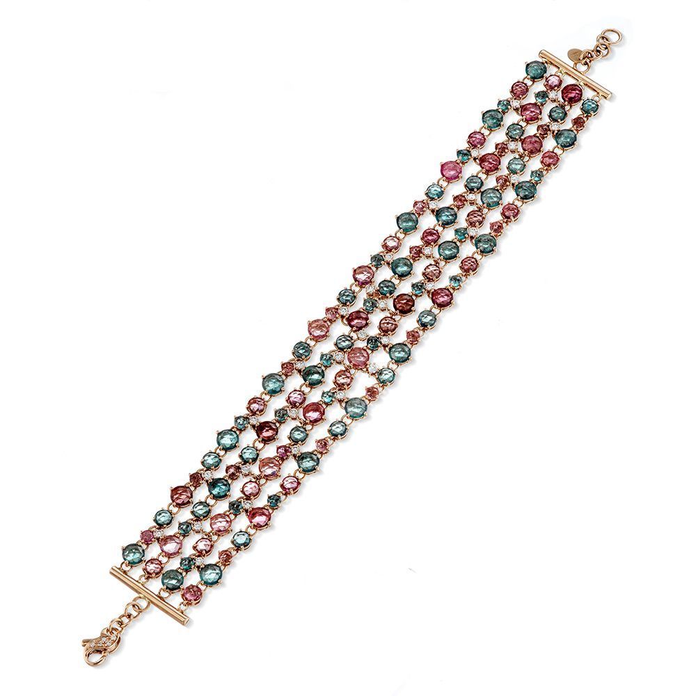bracelet tourmaline rose vert bleu et diamants