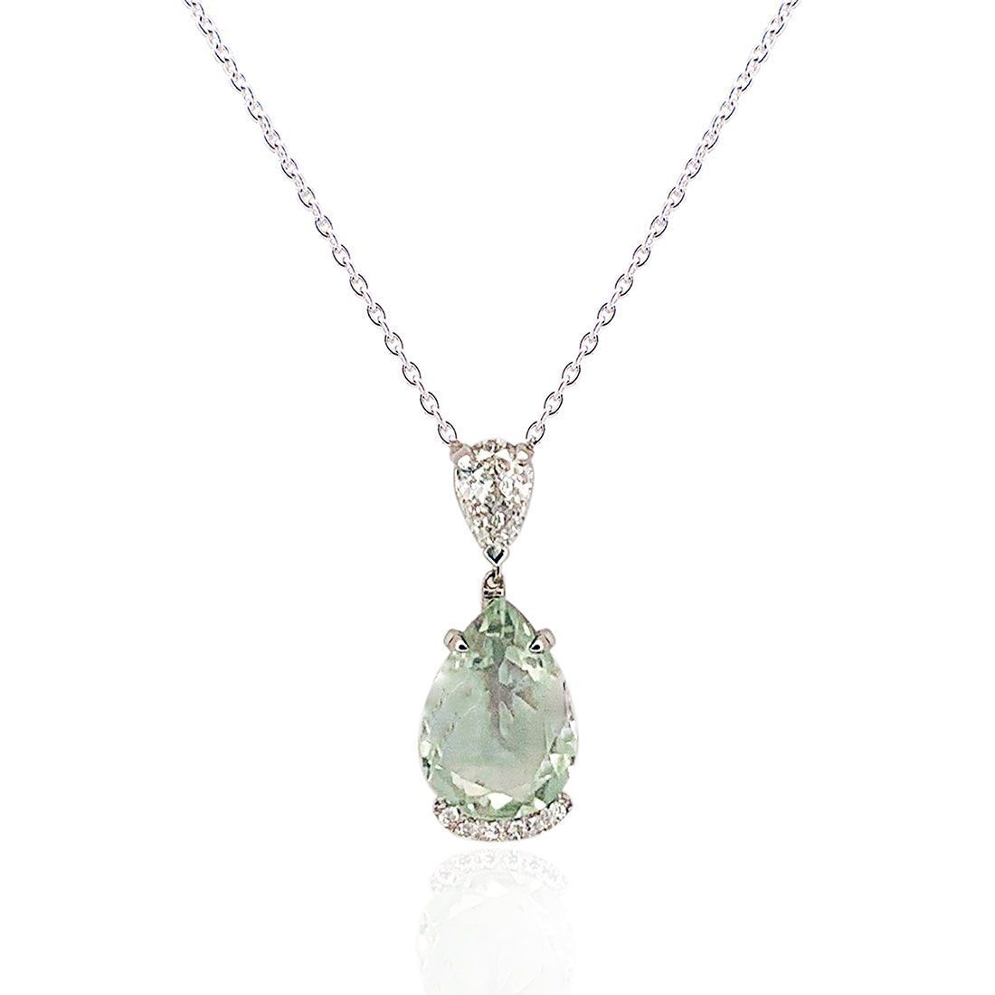 collier en or blanc diamants et prasiolite