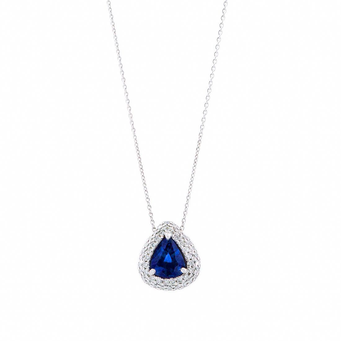 collier en or blanc diamants et saphir