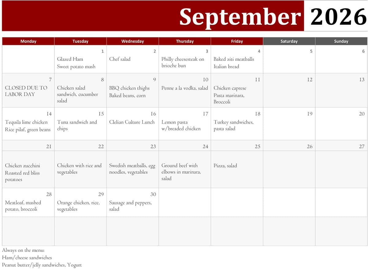 September Menu 