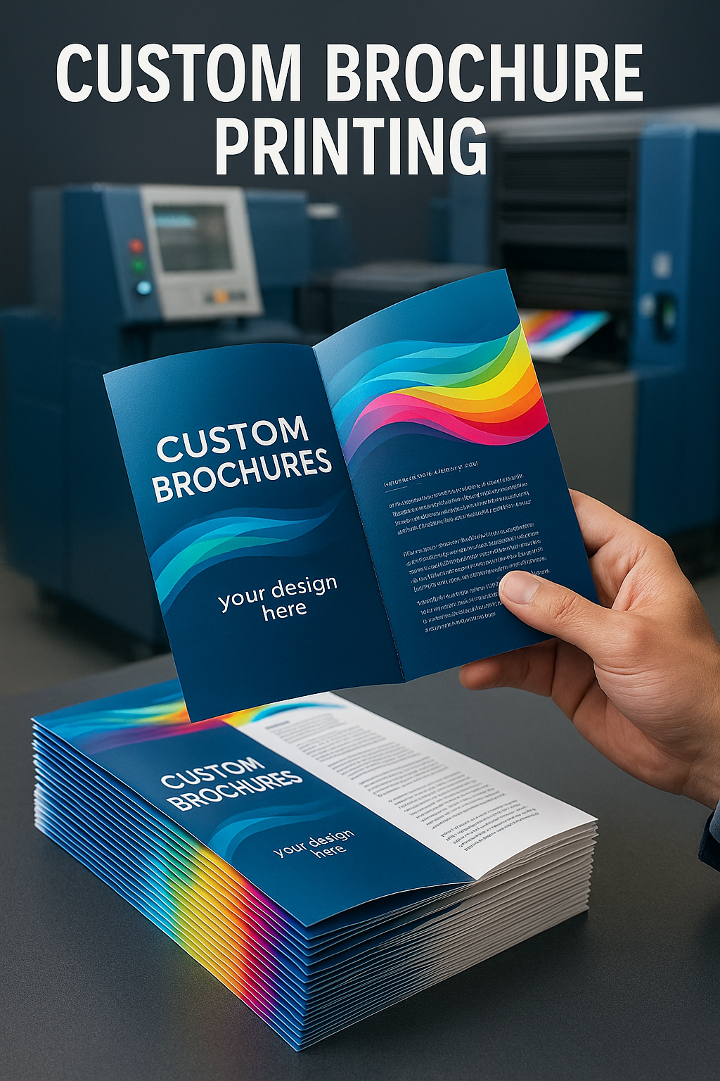 Custom brochure printing services for businesses in Guadalupe, AZ showcasing vibrant designs and strategic messaging.