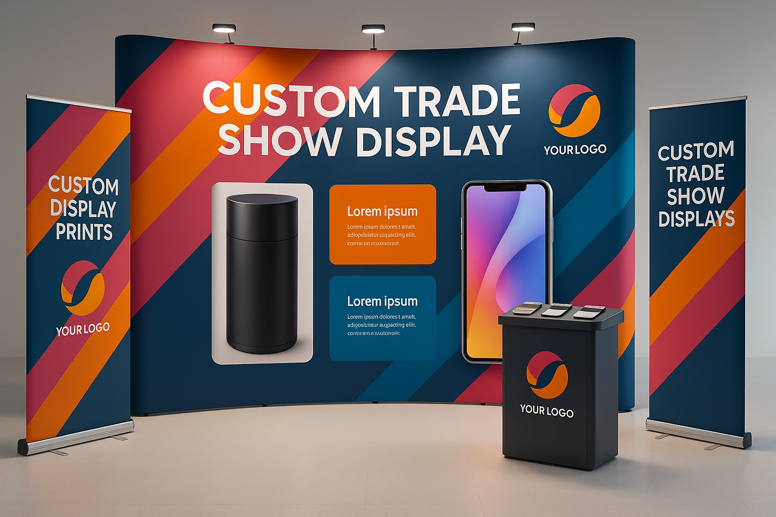 Custom trade show display print showcasing vibrant designs to elevate brand presence in Mesa, AZ.