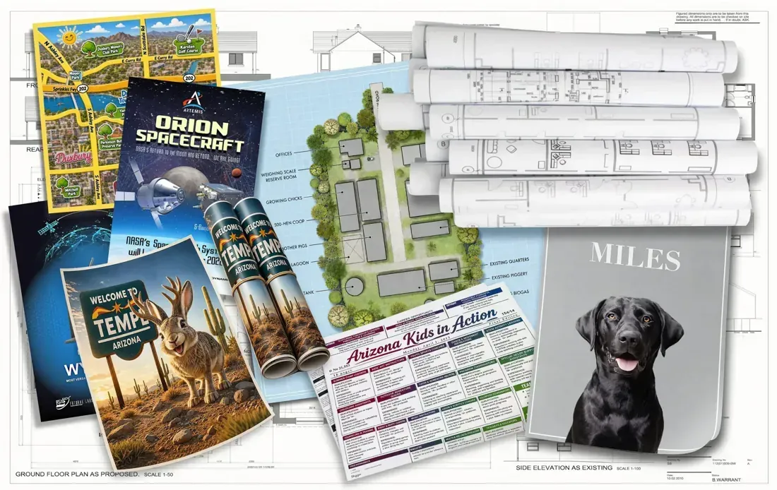 Printed documents and plan sets shown on Mousegraphics.com
