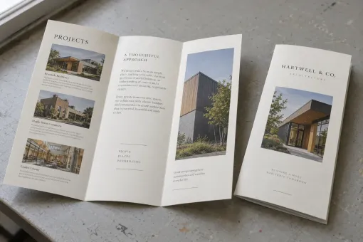 Example of an open and folded architectural brochure
