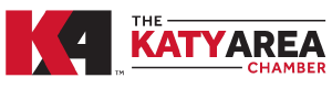 A red and black logo for the katy area chamber