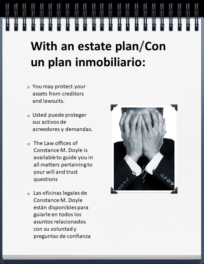 with an estate plan notepad and man burying his face into his hands