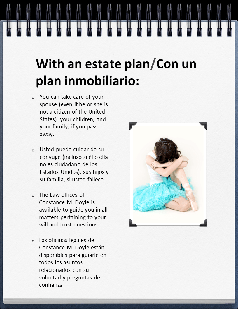 with an estate plane notepad and image of ballerina hiding her face into her knee