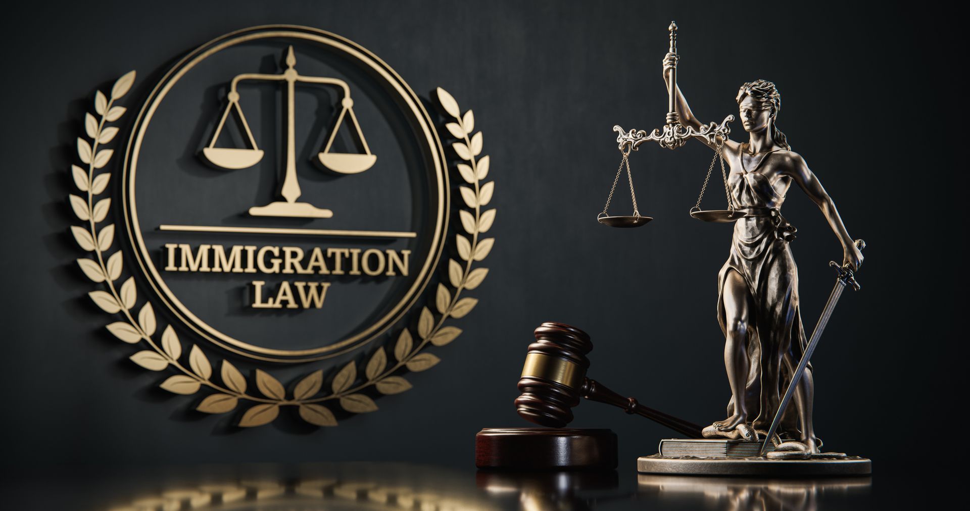 an immigration law seal and the lady of justice