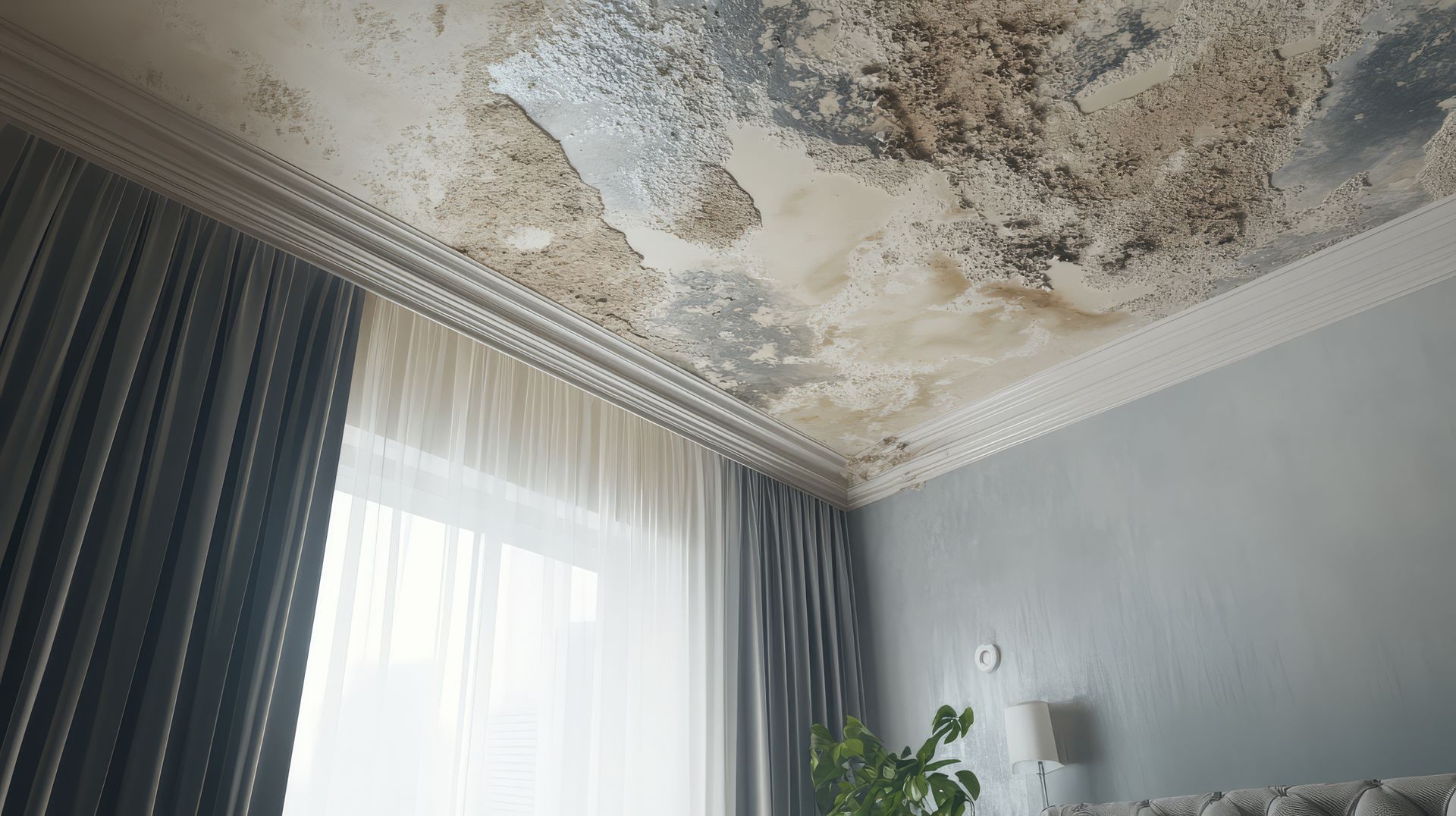 water and mold leaking from a roof