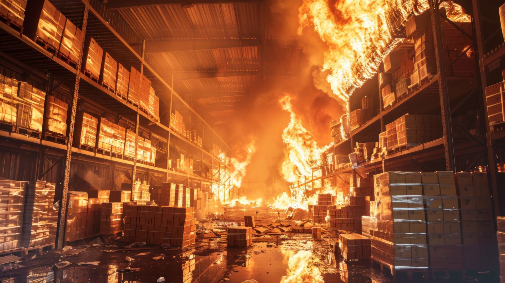 building inside with an active emergency fire inside