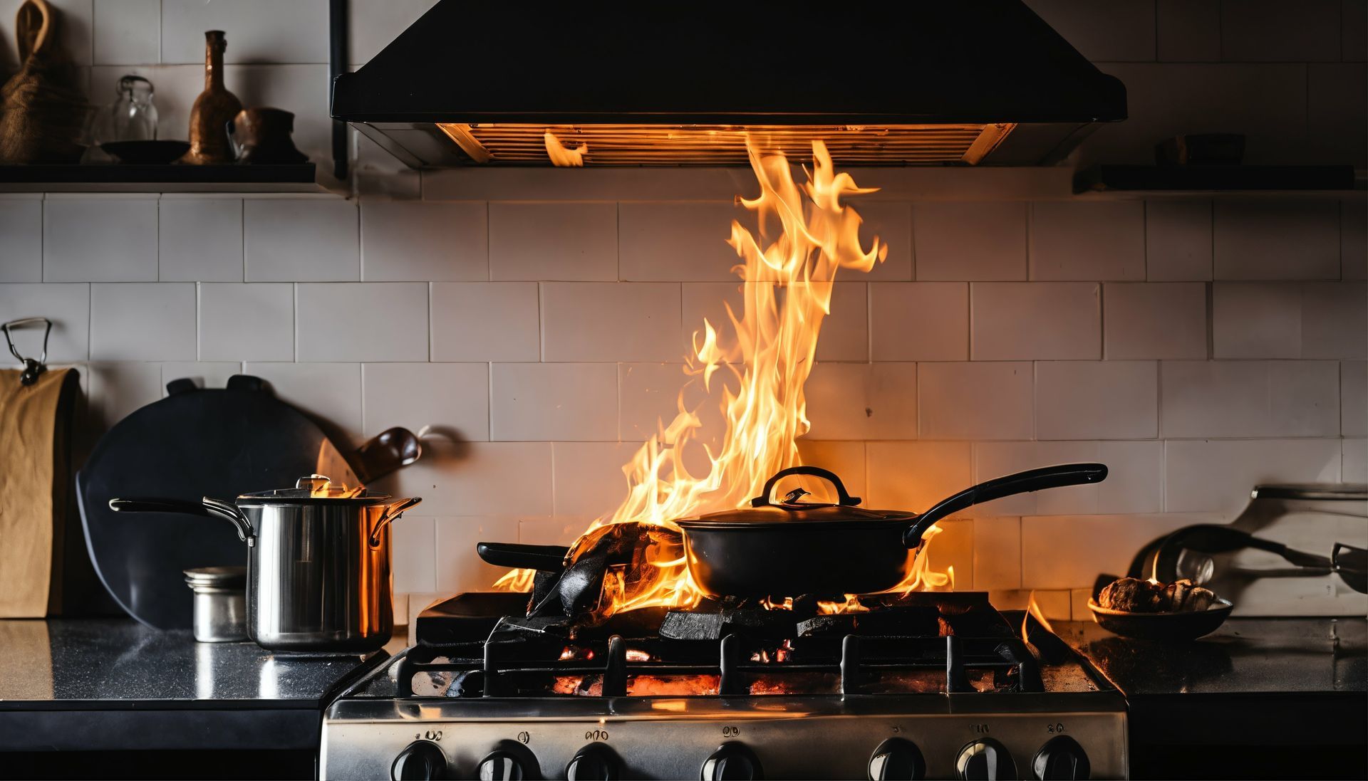 grease fire on stove in kitchen