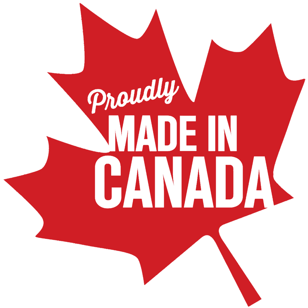 A red maple leaf that says proudly made in canada