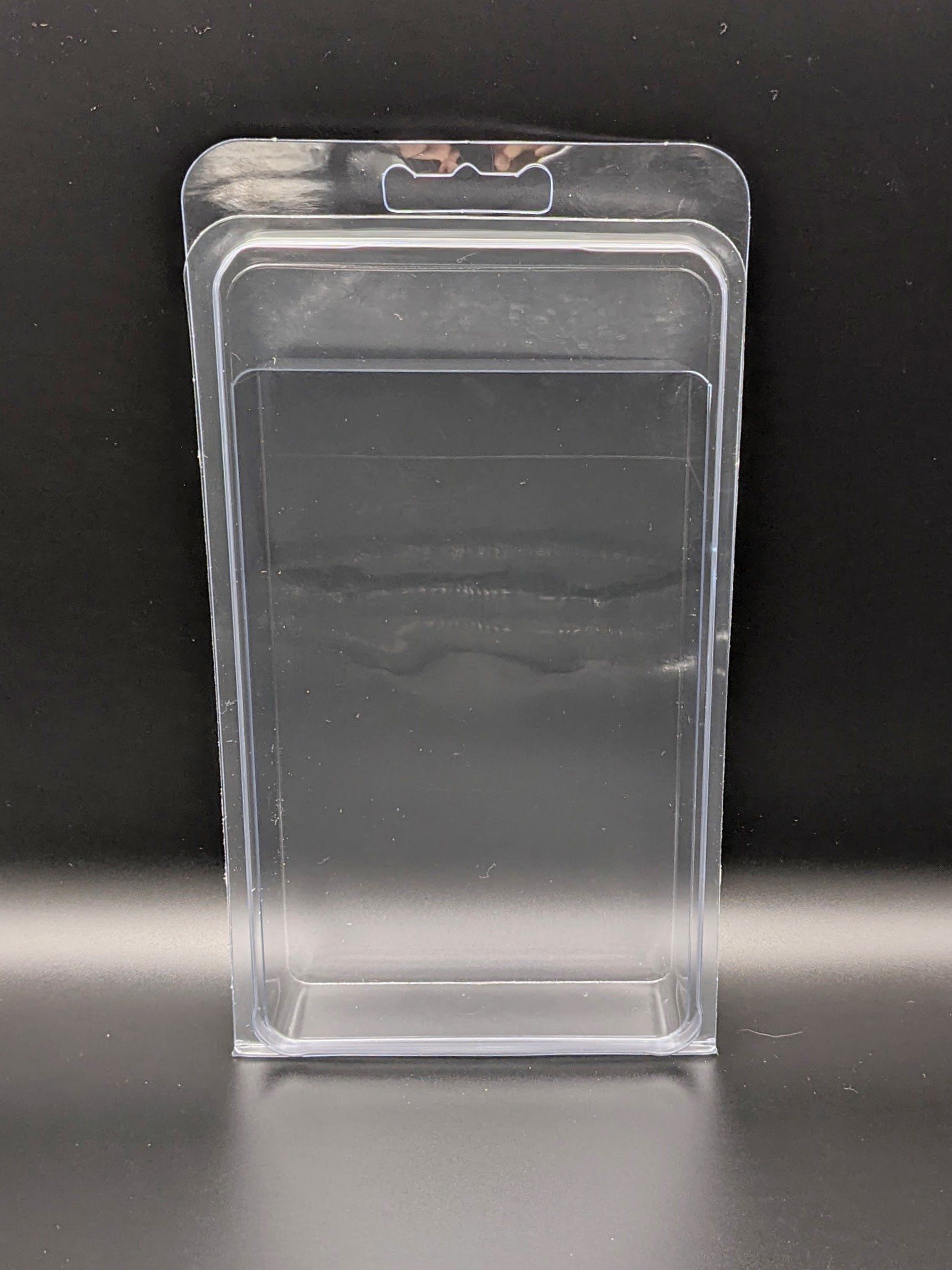 A clear plastic container is sitting on a table.