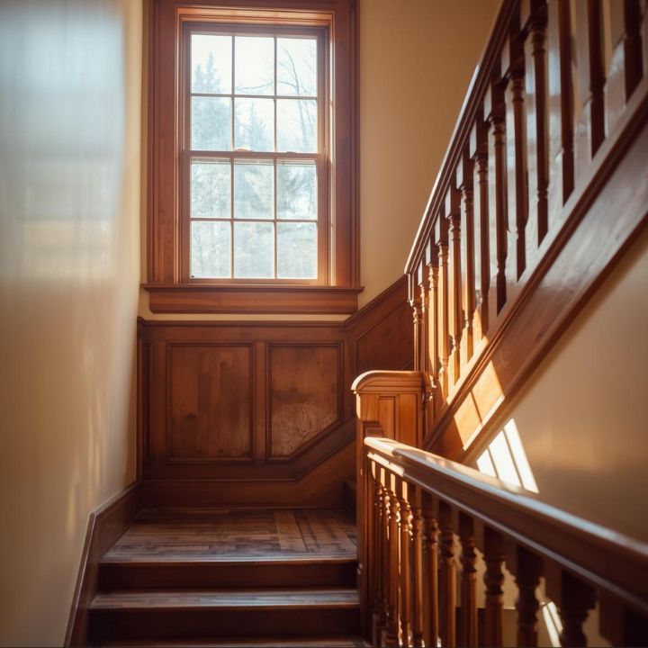 Narrow stairwell in Milwaukee home showing challenges for junk hauling Milwaukee crews