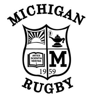 A black and white logo for michigan rugby